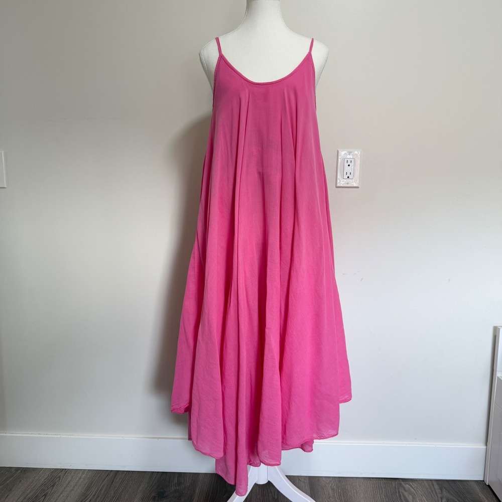 Me & Gee 100% Cotton Flowy Gauze Maxi Dress Womens Large Pink Made in Italy Boho